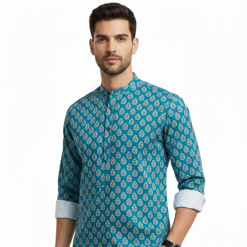 Teal Block Print Kurta | Festive Wear | Preemierclothes