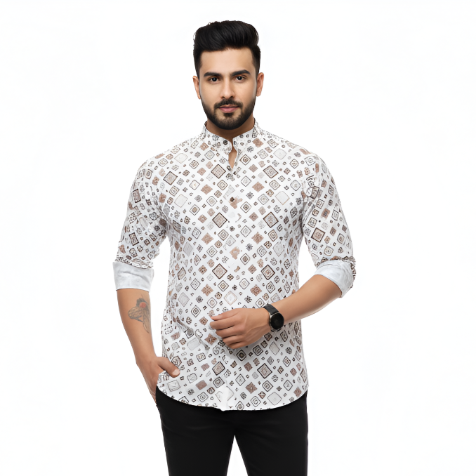 White Geometric Printed Short Kurta | Festive Ethnic Wear | Preemierclothes